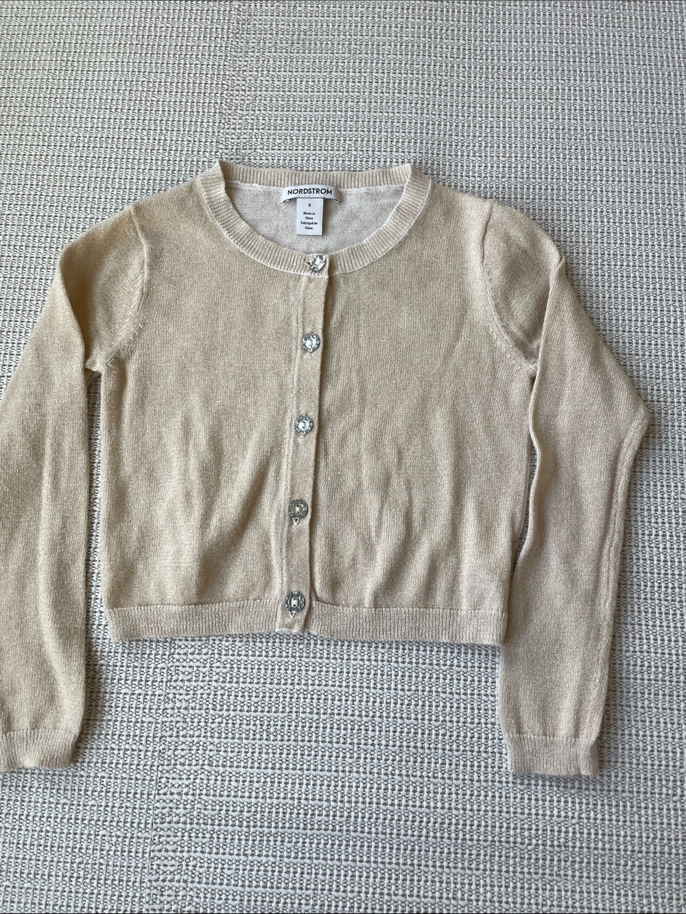 Nordstrom Light Beige Metallic Soft Knit Cardigan -Girls- Size: 3